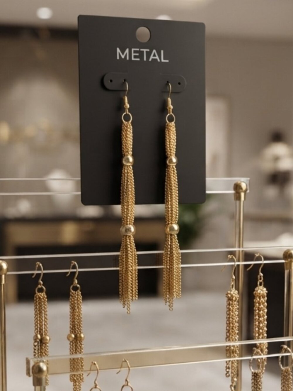 Metal Elegant Multi-Strand Gold Chain Tassel Earrings